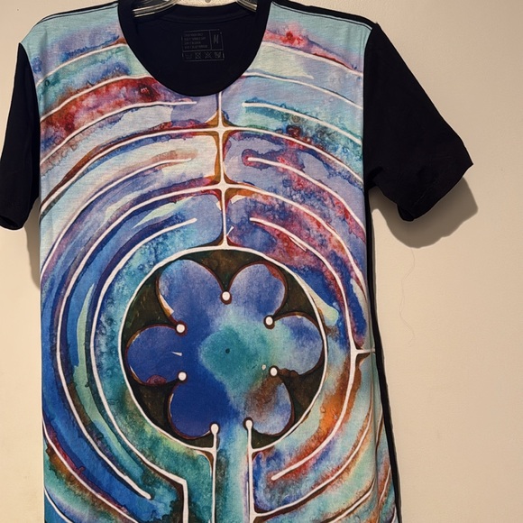 Watercolor Labyrinth Graphic T-Shirt Dress Made in USA - Picture 4 of 6